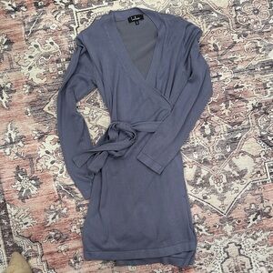 Lulu's Long Sleeve Wrap Dress in Slate Blue